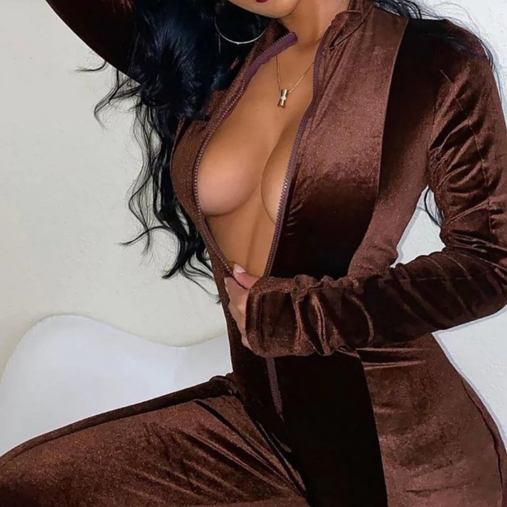 Fashion Nova Velvet brown jumpsuit
